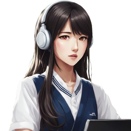 asian girl with computer and headphones